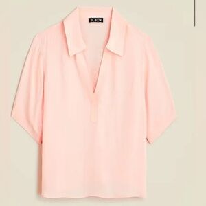 J.Crew Pink Crepe de Chine Popover Blouse Short Sleeve Collared Work Top M
